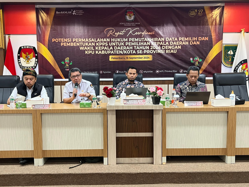 KPU Provinsi Riau Gelar Rakor Terkait Permasalahan Hukum Pemutakhiran Data Pemilih dan Pembentukan KPPS untuk Pemilihan Kepala Daerah 2024
