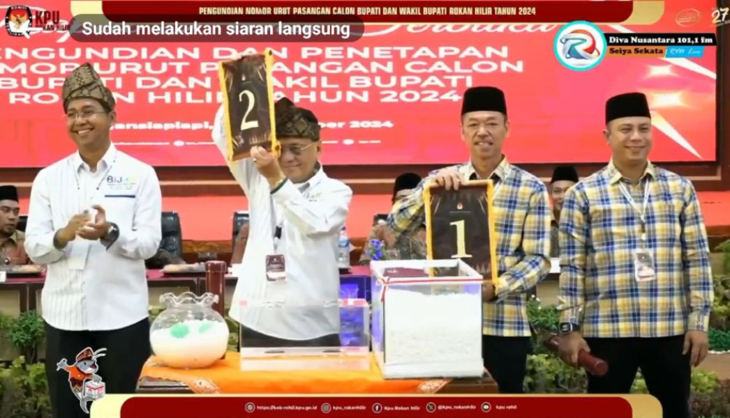 Pilkada Rohil 2024: Afrizal Sintong-Setiawan Nomor Urut 1, Bistamam-Jhony Charles Nomor Urut 2