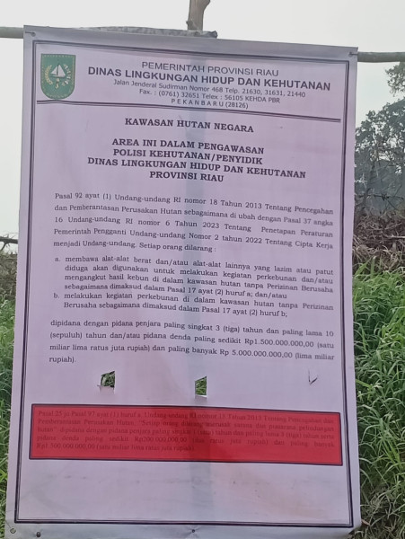 Terkait Penyegelan Kawasan Hutan di Kota Garo Kampar Oleh DLHK Riau.