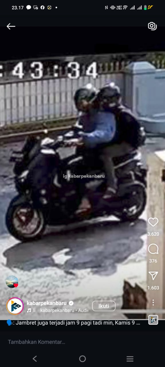 Viral di Media Sosial, Diduga Pelaku Jambret di Rumbai Naik Motor Matik